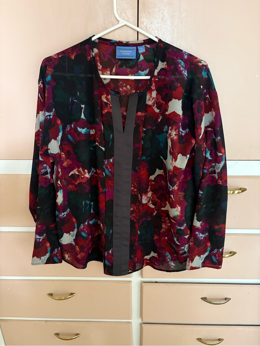 St. John's Bay Floral Open-Front Blazer in Burgundy, Teal & Black